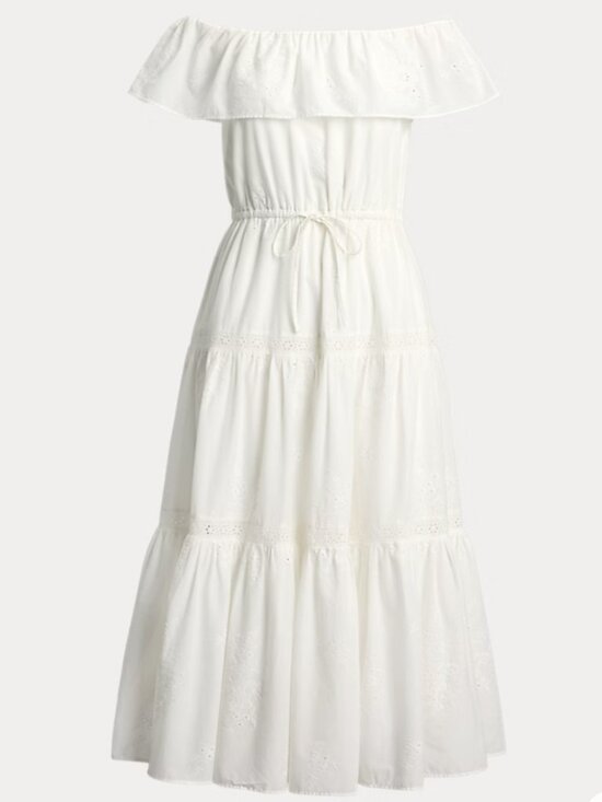 Lauren Ralph Lauren Dresses & Skirts - Lauren Ralph Lauren Cotton Off-the-Shoulder Tiered Midi Dress - White Size 6.